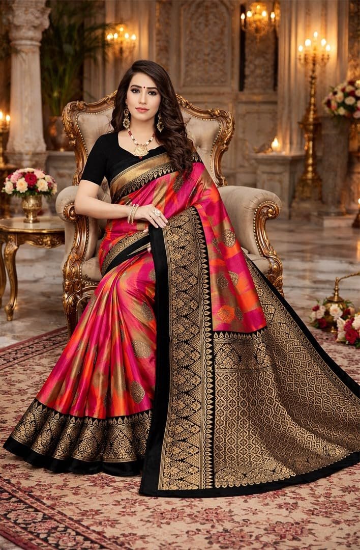 Women Banarasi Silk Saree Traditional Woven Zari Design Kanjivaram Style Wedding Festive Saree with Blouse Piece