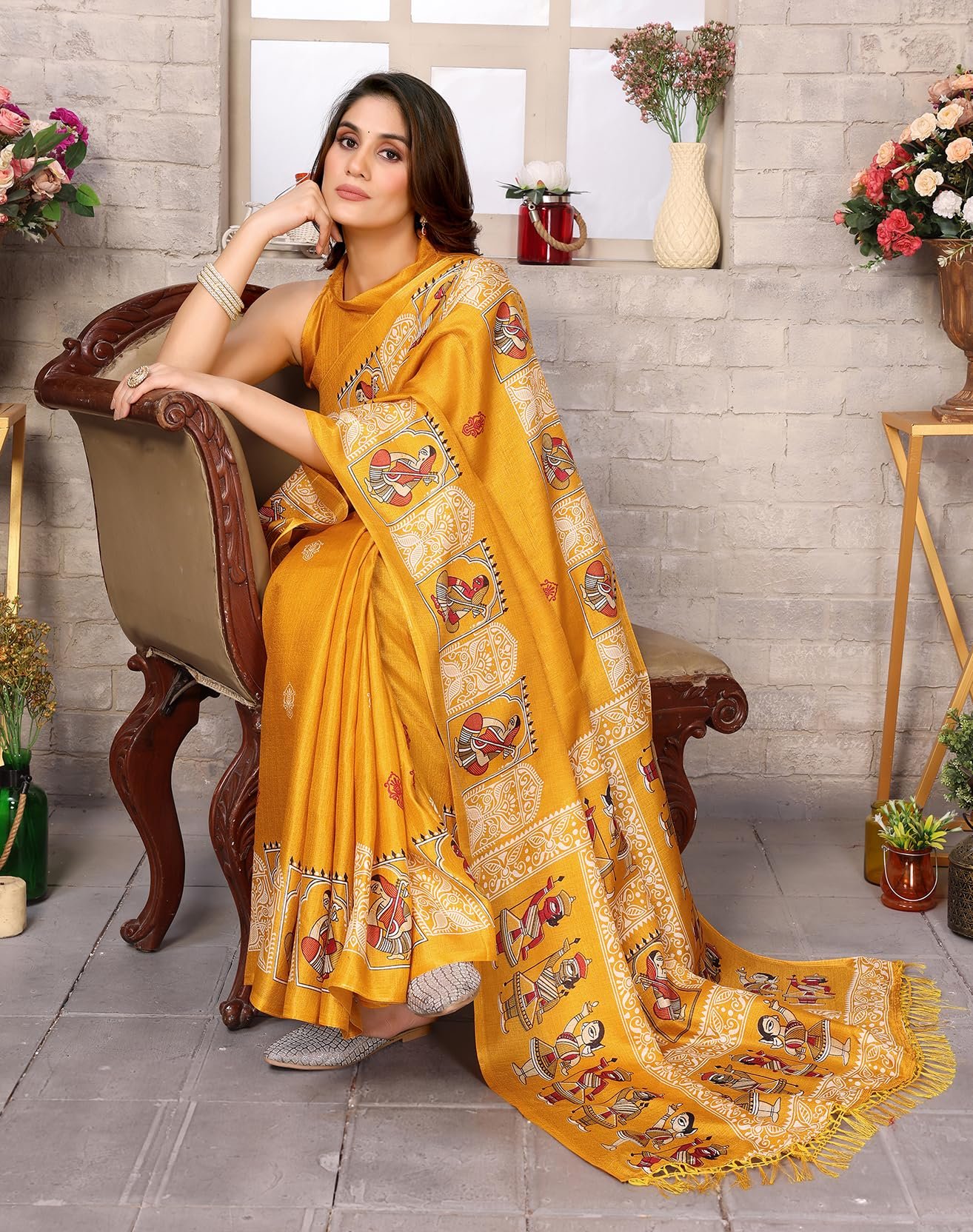 Yashika Womens latest Art Silk and Tassels Saree with unstitched Blouse Material