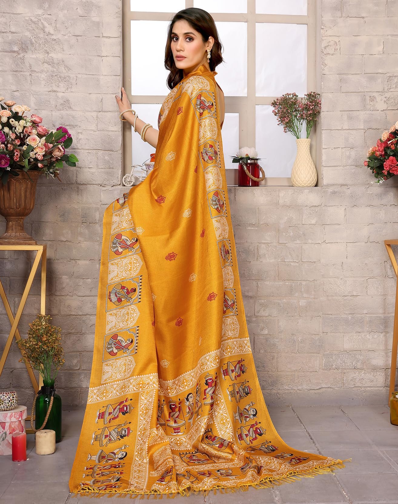 Yashika Womens latest Art Silk and Tassels Saree with unstitched Blouse Material