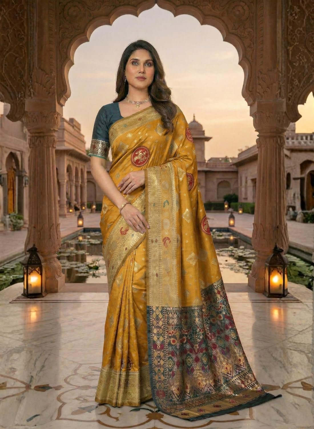 C J Enterprise Women's Pure Soft Silk Saree With Blouse Piece For Wedding (Diamond-Patola)