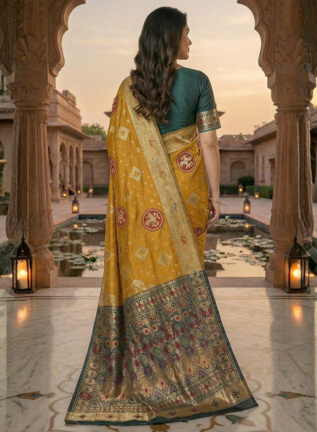C J Enterprise Women's Pure Soft Silk Saree With Blouse Piece For Wedding (Diamond-Patola)
