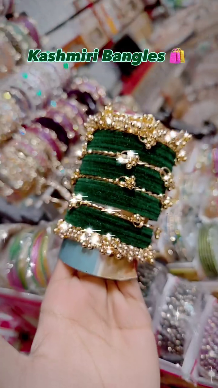 Kashmiri Emerald Grace Bangles – Deep Green Traditional Ornaments with Golden Embellishments and Beaded Detailing 🌿✨