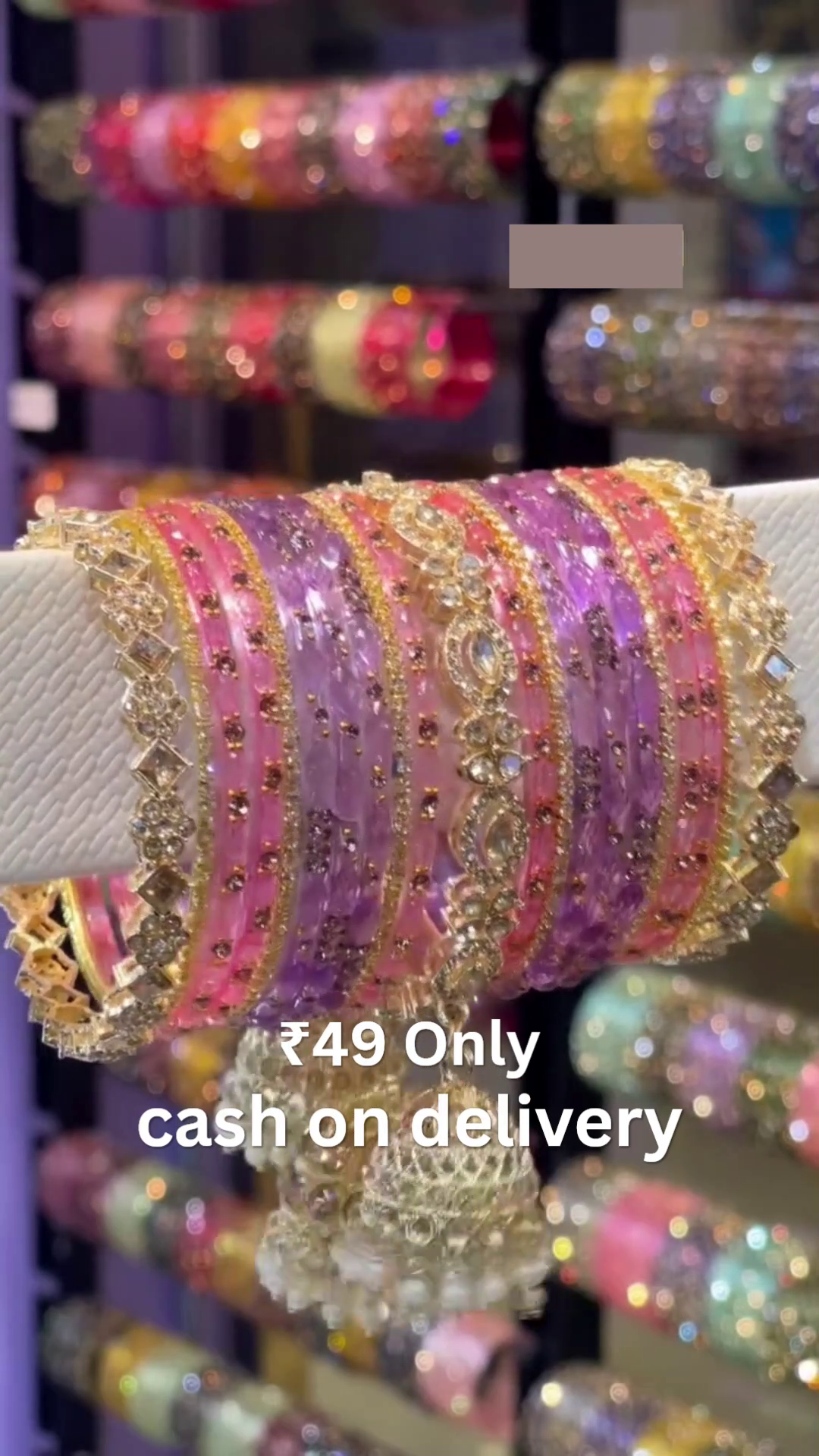 Purple & Pink Sparkling Bangle Harmony – Golden Detailing with Embedded Stones and Festive Ornaments 🌿✨