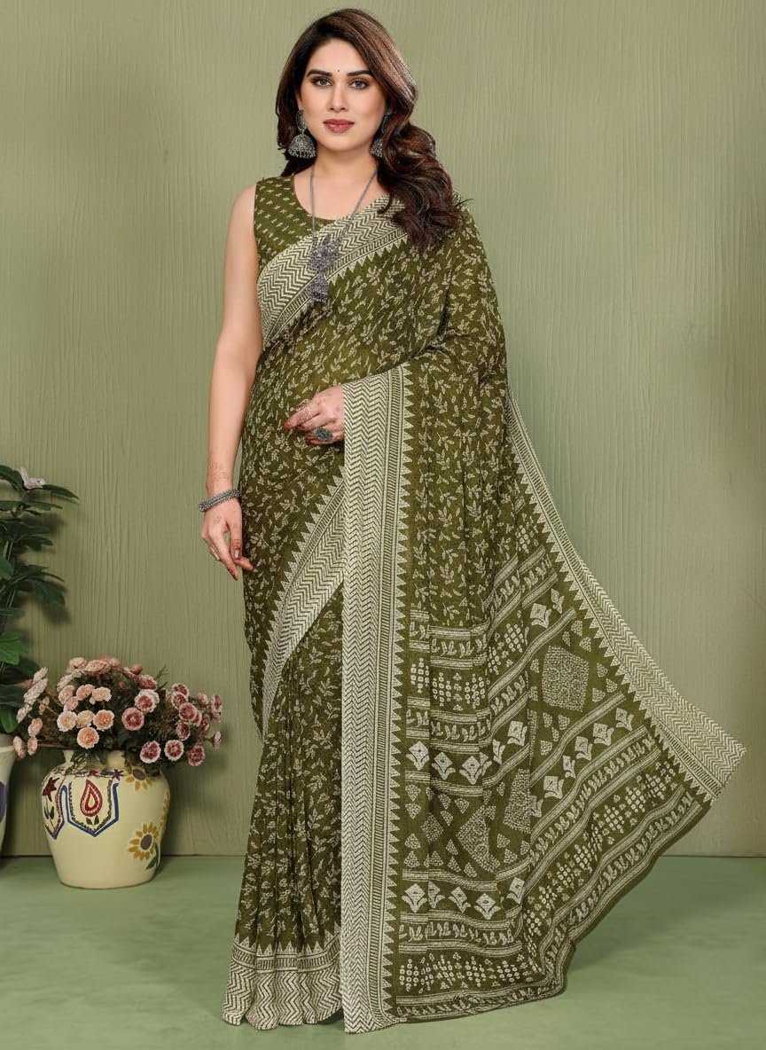 Yashika Women's Georgette Saree with Blouse Piece for Traditional Ethinic Wear Sari