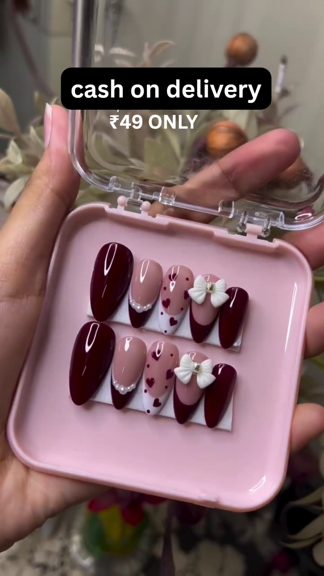 Burgundy Heart Press-On Nails – Romantic & Trendy