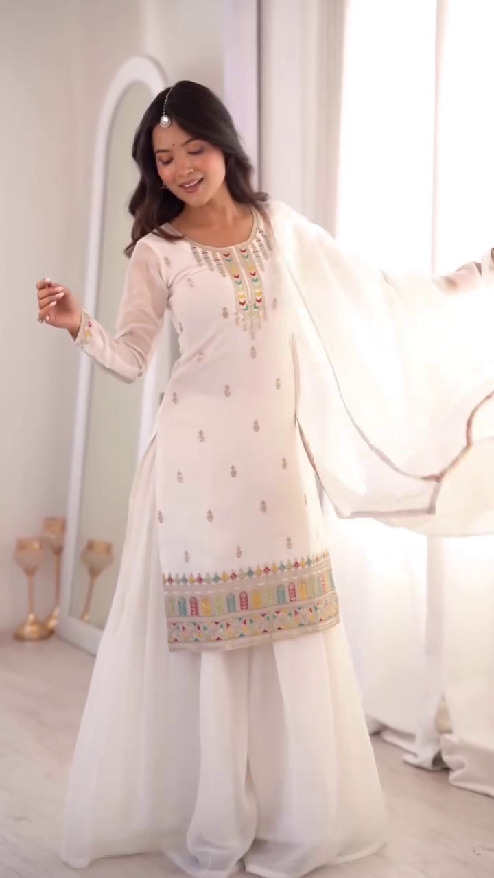 Graceful White Ethnic Suit Set